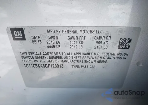 2016 Chevrolet Malibu Limited Lt из США, поврежденный, VIN 1G11C5SA5GF128913